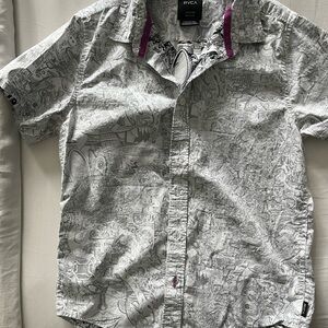 RVCA Gray Casual Button Down Shirt with Subtle Print
